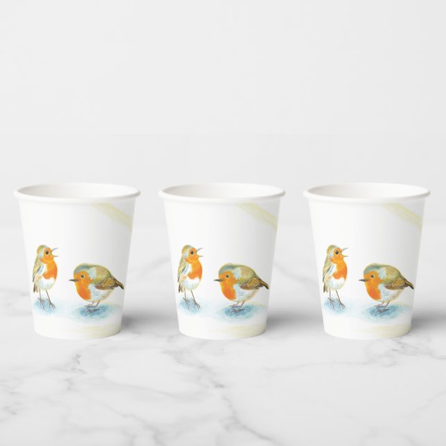 Gobelets En Papier Robins rouges en hiver (Multi)