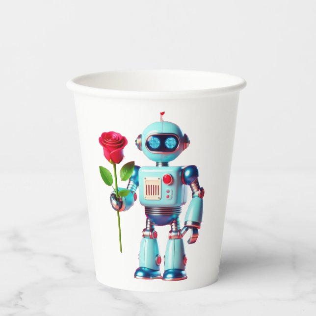 Gobelets En Papier Robot avec Rose (Recto)