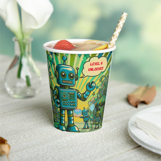 Gobelets En Papier Robot garçon d'anniversaire personnalisable (Insitu)