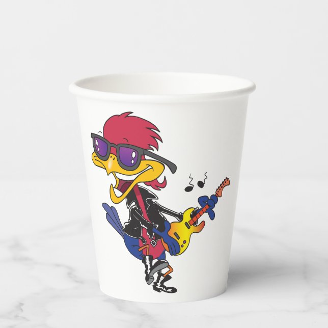 Gobelets En Papier Rockstar Roadrunner Bird Playing Guitar (Recto)