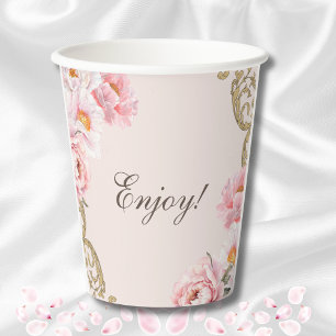 Gobelets En Papier Rococo Peony Foral Rose Fête des mariées Vintage