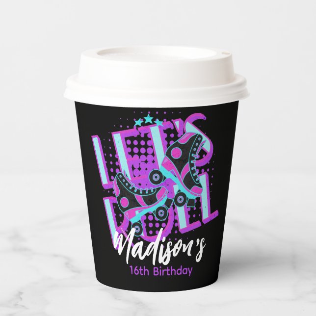 Gobelets En Papier Roller Skates Sweet 16 Thème Anniversaire (Recto)