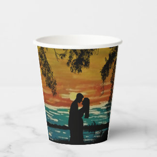 Gobelets En Papier Romance du coucher de soleil