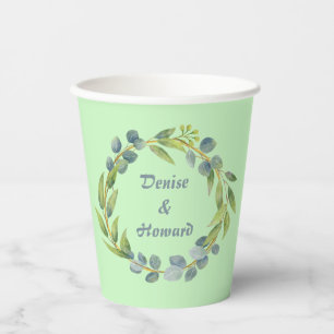 Gobelets En Papier Romantique Floral Whirlwind vert feuille Wreath