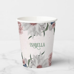 Gobelets En Papier Romantique rose blanc marine fleurs verdure