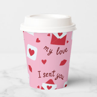 Gobelets En Papier Romantique rose notes d'amour de la Saint-Valentin