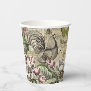 Gobelets En Papier Rooster Garden Flower Papillon Art