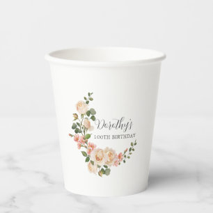 Gobelets En Papier Rose d'ivoire blanc rustique 100e anniversaire