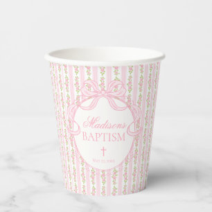 Gobelets En Papier Rose Fleurie Vintage Élégant Baptême