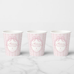 Gobelets En Papier Rose Fleurie Vintage Élégant Baptême