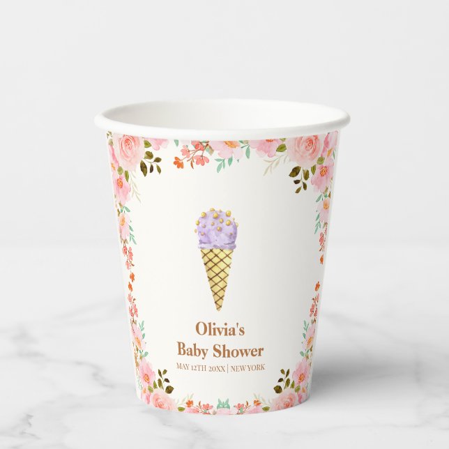 Gobelets En Papier Rose Flower Garden Scoop Baby shower de glace crèm (Recto)