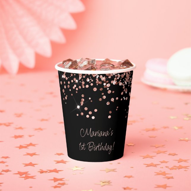 Gobelets En Papier Rose Gold Black 1er anniversaire (Insitu)