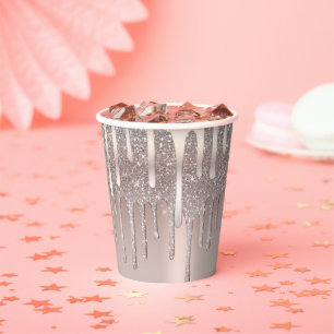 Gobelets En Papier Rose Gold Glam Rose Pâle Pailleté Coulées