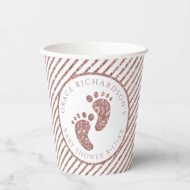 Gobelets En Papier Rose Gold Parties scintillant bébé pieds Baby show (Recto)