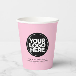 Gobelets En Papier Rose   Logo et texte personnalisés