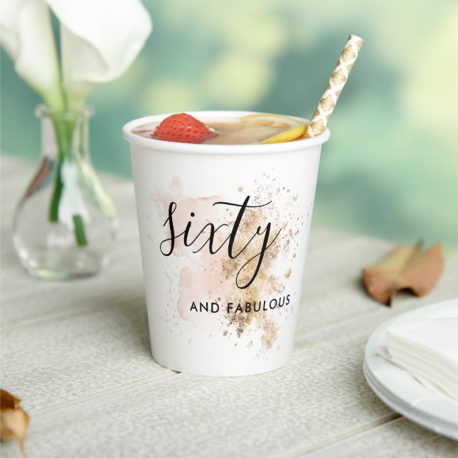 Gobelets En Papier Rose & Or Soixante et fabuleux 60e fête d'annivers (Insitu)