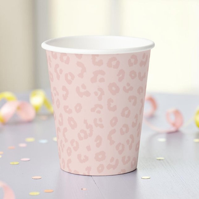 Gobelets En Papier Rose Pâle Tache de Léopard Tendance Bohème Chic (Créateur téléchargé)