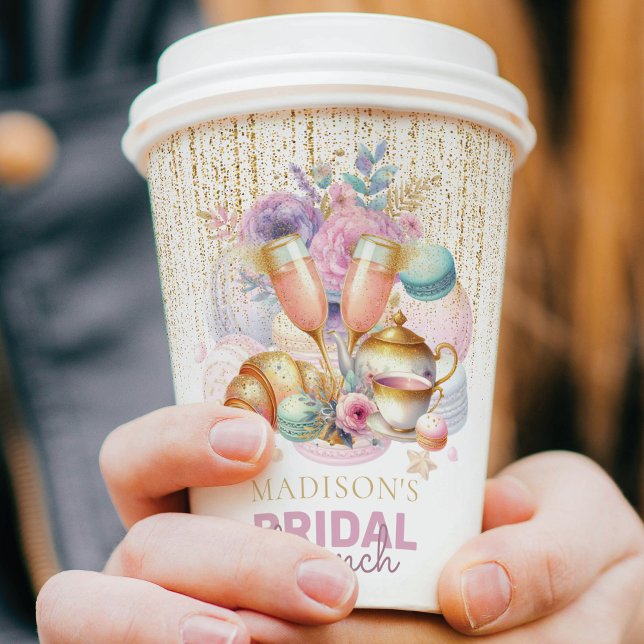 Gobelets En Papier Rose pastel pailleté or Rose pastel et turquoise a (Créateur téléchargé)