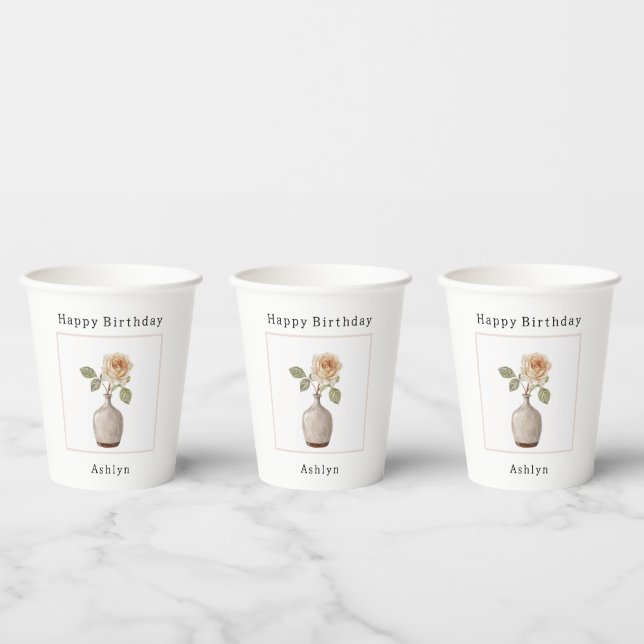 Gobelets En Papier Rose Pêche dans un Vase Anniversaire (Multi)