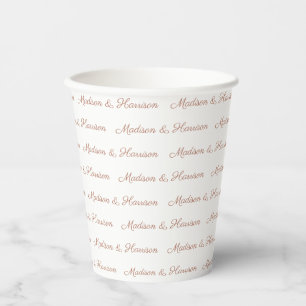 Gobelets En Papier Rose personnalisé script or nom du couple texte él