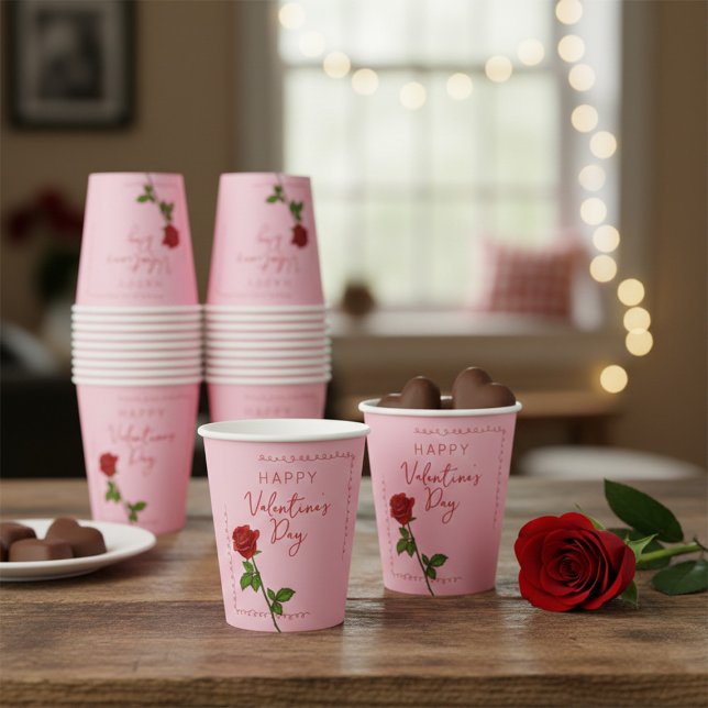 Gobelets En Papier Rose personnalisée Joyeuse Saint-Valentin  (Créateur téléchargé)