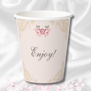 Gobelets En Papier Rose Poussiéreuse Pivoine Floral Vintage Shower de