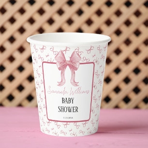 Gobelets En Papier Rose Poussiéreuse Ruban Rose Aquarelle Baby Shower