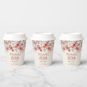 Gobelets En Papier Rose Poussiéreux Rouge Crème Aquarelle Floral 80 a