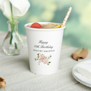 Gobelets En Papier Rose rose Dusty Floral 80e anniversaire