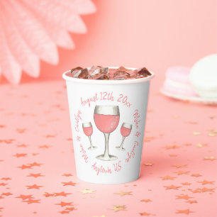 Gobelets En Papier Rose Rosé Vin Rose Toute La Journée Fête De Mariag