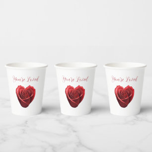 Gobelets En Papier Rose rouge en forme de coeur - Vous êtes aimés -