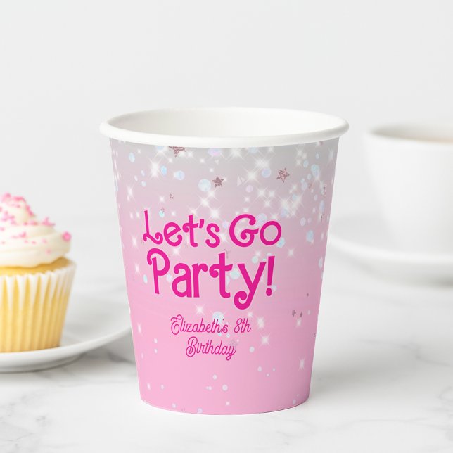 Gobelets En Papier Rose Tendance Allons-y Fête d'anniversaire  (Trendy Pink Let's Go Party Birthday Party Paper Cups)