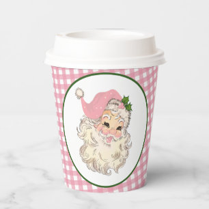 Gobelets En Papier Rose Vintage Retro Père Noël avec Plat Rose