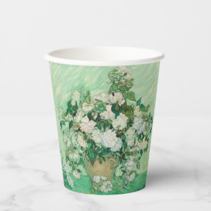 Gobelets En Papier Roses blanches de Van Gogh - Art floral à la menth