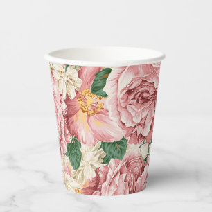 Gobelets En Papier Roses de jardin vintage et Hydrangeas motif floral