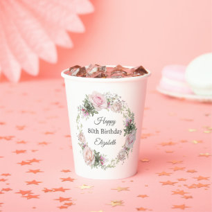 Gobelets En Papier Roses roses roses florales 80e anniversaire avec n