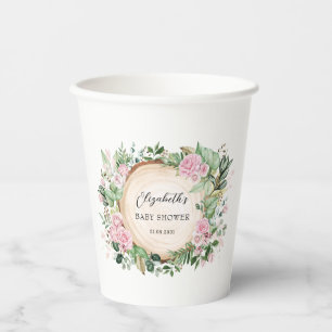 Gobelets En Papier Roses Roses Roses Rustiques Verdure Bébé Fille Dou