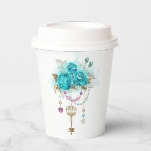 Gobelets En Papier Roses turquoise avec touches
