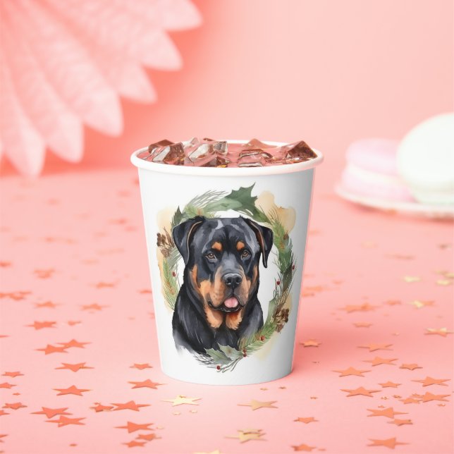 Gobelets En Papier Rottweiler Christmas Wreath Festive Pup (Insitu)