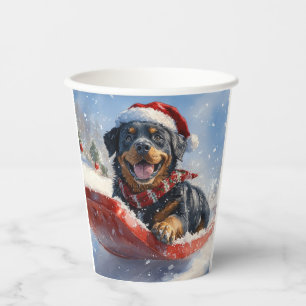 Gobelets En Papier Rottweiler en traîneau 'Qu'il neige' Noël