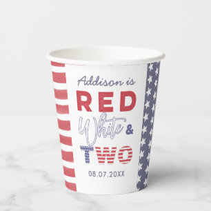 Gobelets En Papier Rouge Blanc Et Deux 2ème Fête d'Anniversaire En Pl