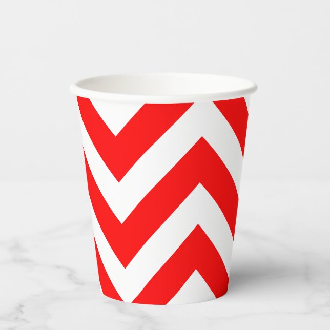 Gobelets En Papier Rouge et blanc Grandes Dimensions Chevron (Recto)