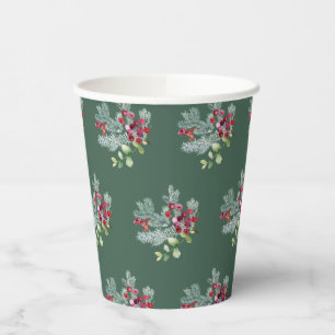 Gobelets En Papier Rouge et vert   Holly Christmas Foliage Botanique