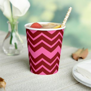 Gobelets En Papier Rouge Grenat Rose Dessin Chevrons Zigzag 