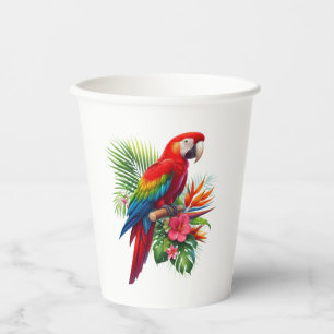 Gobelets En Papier Rouge macaw tropical floral