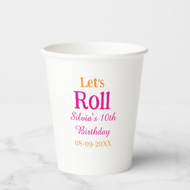 Gobelets En Papier Roulons heureux 10e anniversaire ajouter nom retro (Recto)