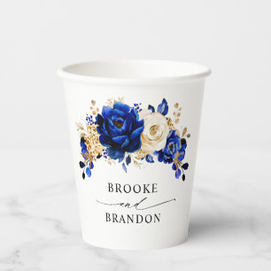 Gobelets En Papier Royal Bleu Jaune Or Mariage métallique Floral