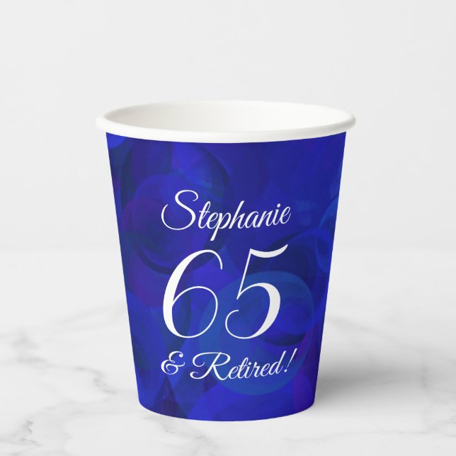 Gobelets En Papier Royal Blue 65 et Retraite Party (Recto)