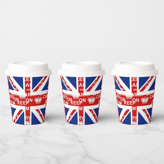 Gobelets En Papier Royaume-Uni Union Jack garder le calme (Multi)