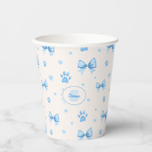Gobelets En Papier Ruban bleu, Coeur et Motif Empreinte de patte sur
